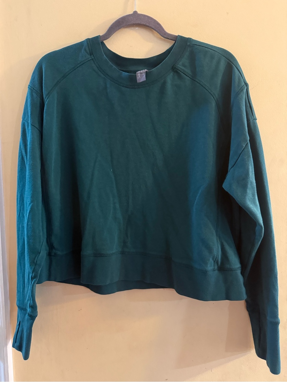Sweaty Betty Relaxed Crewneck Cropped Sweatshirt in Teal Green, sz 10